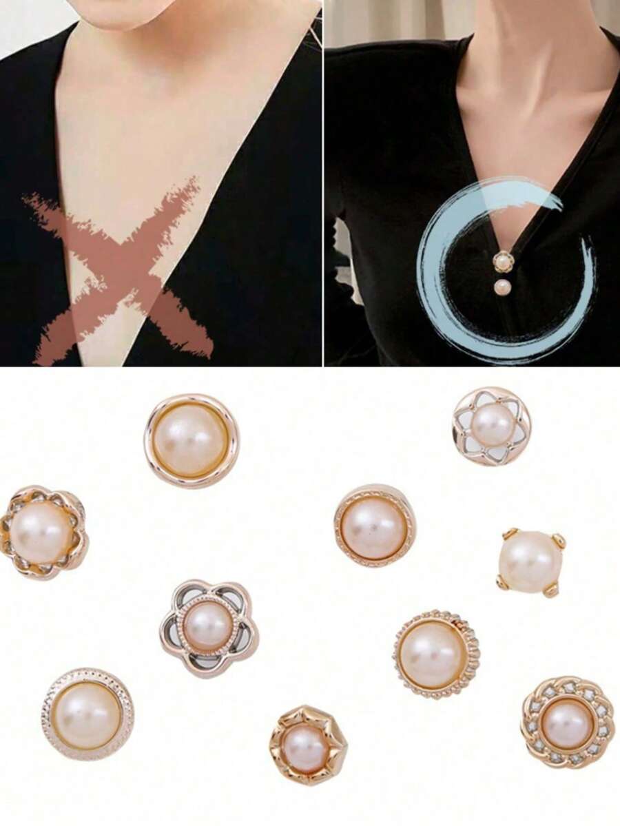 10 件防滑纽扣用于固定衣服和调整腰部和收衣服珍珠胸针扣无缝纽扣学校 - 彩色 - 查看 1