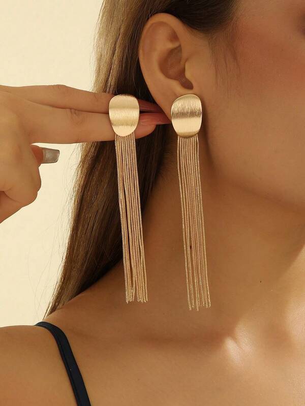 1pair Women's Fashionable Long Tassel Earrings