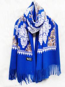 1 pièce Écharpe de femme en imitation cachemire brodée pour l'automne et l'hiver, épaissie et chaude, avec des glands, châle de voyage et cape style bohème brodé