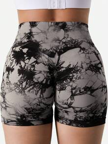 女士縮染運動短褲，提臀高腰瑜伽健身無縫美臀自行車短褲，女士運動短褲女士拳擊短褲