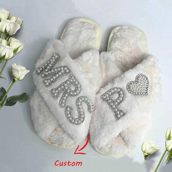 Personalized Initial Wedding Bride Slippers MRS Pearl Letter Slippers, Custom Pearl Letter Slippers, Design Bridal Gifts, Birthday Gift, Commemorative Gift