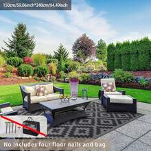 Wodoodporny dywan zewnętrzny, dwustronny dywan plastikowy, nowoczesny dywan, duża mata podłogowa na zewnątrz, kamper, patio, podwórko, pokład, piknik, plaża, kemping, czarno-szara krata - Czarne - Zobacz 6