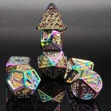 7 pièces Ensemble de dés polyédriques de haute qualité et de luxe, avec une texture de motif écaille de dragon, en métal plein de couleurs vives. Convient pour les jeux de rôle, les jeux de plateau et les jeux de cartes