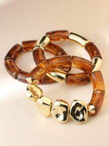 3 Stücke Vintage Acryl Bambus Perlen stapelbare Armbänder, minimalistische modische elastische Manschetten Armbänder für Frauen, geeignet für den täglichen Gebrauch, Partys und den Urlaub, dekoratives Schmuckset