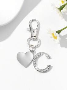 1pc Fashionable European American Luxury Heart Hollow English Letter Shaped Key Chain Pendant, Studded With Rhinestones, Suitable For Women Car Key, Bag Decor, Birthday Gift