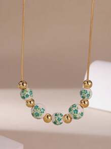 1 Stück Modischer minimalistischer blau-weißer Porzellan-Blumen-Anhänger-Halskette für Frauen, Vintage Boho