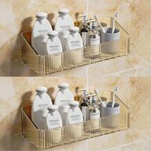 1/2pcs Bathroom Shelf, Home Rustproof Hanging Bathroom Storage Rack, Waterproof No-Drill Wall Mount Organizer For Shower, Toilet, Kitchen, Balcony