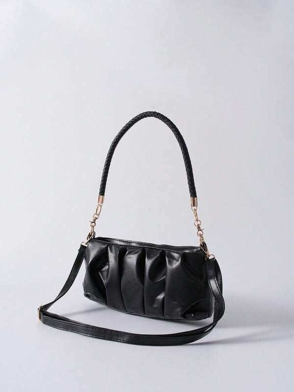 Geantă de umăr elegantă și la modă, din piele PU plisată, geantă crossbody de culoare uni. Potrivită pentru fete și femei pentru cumpărături, întâlniri, petreceri, cadouri și ieșiri în oraș.