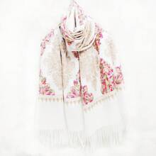1 pièce Écharpe de femme en imitation cachemire brodée pour l'automne et l'hiver, épaissie et chaude, avec des glands, châle de voyage et cape style bohème brodé