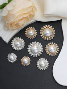 4 قطع/عبوة أزرار معدنية أنيقة دائرية الشكل مرصعة بالراين وخرز اللؤلؤ، أزرار فخمة عصرية بسيطة، أزرار زخرفية للمعاطف والقمصان والسترات الصوفية والجاكيتات، إكسسوارات مجوهرات متعددة الاستخدامات لل- DIY