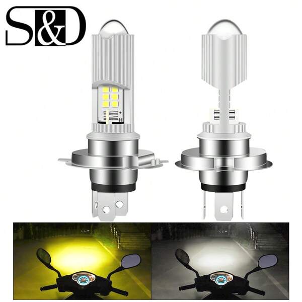 S&D H4 BA20D H6 P15D LED Motorcycle Headlight 3570 CSP Dual Color White Yellow Hi Lo Beam Lens Fog Lamp For Motobike Light 12V