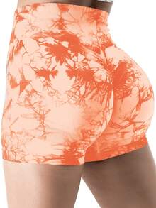 Quần short tập thể dục nhuộm loang cho nữ, quần short tập yoga cạp cao nâng mông liền mạch, đồ thể thao dành cho nữ - trái cam - Xem 2