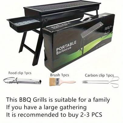 Portable Stainless Steel Charcoal Grill - Unfolded Outdoor Picnic & Camping Grill With Coating