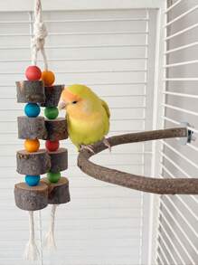 1 pieza Juguete de madera para morder y colorido con cuentas, en forma de loro, para aliviar mordisqueo de loros pequeños/medianos, accesorio para jaula de pájaros, color aleatorio