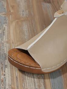 新款春夏时尚女士厚底凉鞋，厚底拼接休闲沙滩一脚蹬鞋（鞋带可拆卸调节），旅行必备 - 杏色 - 查看 8