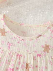 Mono de manga corta con estampado floral y lazo para recién nacida - Mameluco de bebé niña, mono de verano suave y cómodo