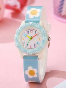 1pc Lovely Macaron Color Small Daisy Arabic Numeral Dial Silicone Quartz Watch, Suitable As Birthday Gift, Graduation Gift, Everyday Wear