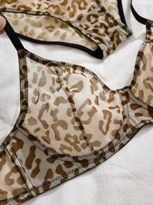 1 Set Mesh & Leopard Printed Wirefree Bra And Panty Set