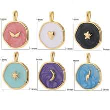 1 pezzo Ciondolo smaltato a mezzaluna, medaglia a forma di cuore, pentagramma a forma di fulmine, ali, cuore, croce, accessori per gioielli fai-da-te, orecchini, collana, braccialetto