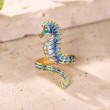 1PC Ocean Style Seahorse Women's Open End Ring In Stainless Steel - Versatile Jewelry For Casual Attire And Parties - 藍色 - 查看 4
