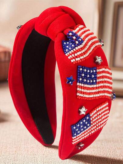 Diadema de fiesta deportiva casual del Día de la Independencia de estilo europeo y americano, accesorio de viaje con pinza de pelo de cristal ancha