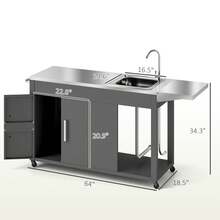 Outdoor Grill Table Grill Cart With Folding Side Table, Steel Sink - 灰色的 - 查看 2