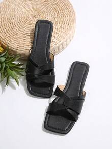 仙女风格镂空夏季平底一脚蹬凉鞋，适合户外、通勤、商务、约会、派对等多种场合 - 黑色 - 查看 8