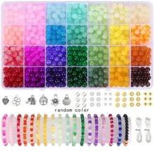 420 pièces Kit de perles de verre d'imitation de jade pour la confection de bijoux, bracelets d'amitié, boucles d'oreilles, colliers. Ensemble de perles rondes en cristal pour artisanat DIY (couleurs aléatoires)
