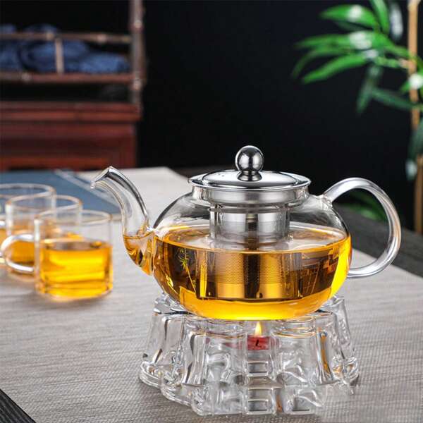 1 pièce Théière en verre borosilicaté épais et résistant à la chaleur avec infuseur en acier, théière transparente pour thé aux fleurs