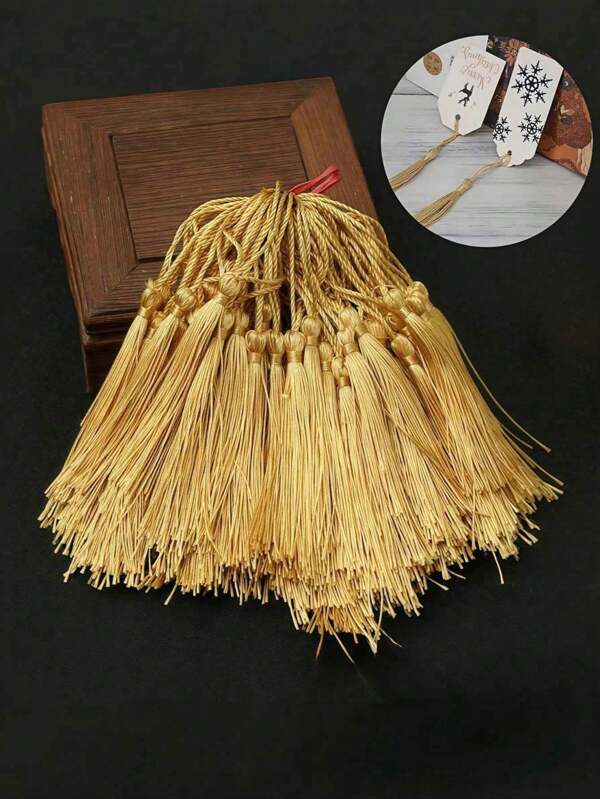 50 peças de borlas de seda com fio dourado de 13 cm, adequadas para marcadores de página "faça você mesmo", decoração de boné de formatura, pequenos presentes para fazer joias, decorações de pendurar "faça você mesmo", marcadores de página, leques, materiais de artesanato, decorações de feriado, casa e ano novo