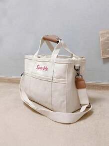 1PC Personalized Ins Multi-Compartment Mom Bag For Women, Multi-Functional Mother And Baby Bag Canvas Crossbody Bag, Large Capacity Embroidered Custom Letter Tote Bag, Fashionable And Versatile Portable Handbag For Moms To Go Out, Multi-Functional Diaper And Baby Bottle Storage Handbag With Stroller Hook Bag, Suitable For Daily Use, Can Be Given As A Gift To Family, Friends, Mother's Day Gift, New Mom Gift.
