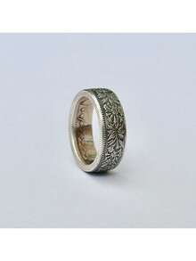 1 Anillo Hecho A Mano Con Patrón De Copo De Nieve, Reciclado De Moneda Suiza De Francos Y Hecho De Una Aleación De Plata Tailandesa - Gris - Ver 5