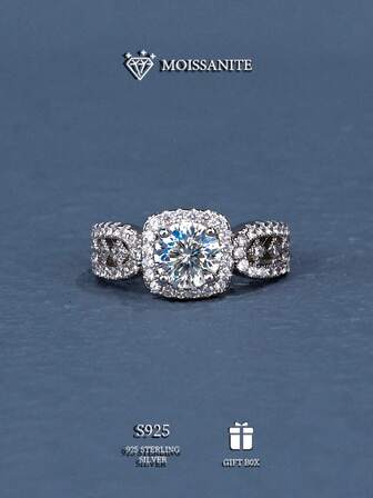 1ct Moissanite Engagement Ring 925 Silver, 1ct Moissanite Wedding Ring Proposal Engagement Party Gala Gifts With Moissanite Certificate