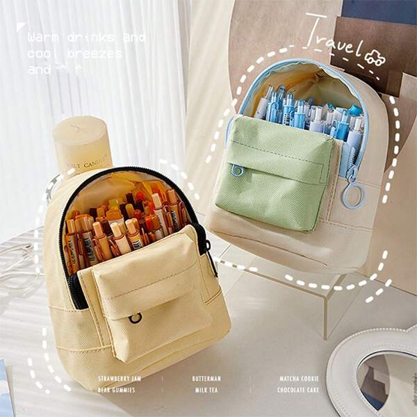 1 pieza Estuche mochila de gran capacidad y sencillo, que se puede colgar como estuche para estudiantes, útiles escolares, estuche de lápices, mochila escolar