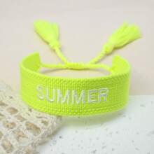 1pc Embroidered "SUMMER" Vintage Style Bracelet, Boho Beach Holiday Vibe, Suitable Gift For Family, Friends, Students, Festivals, Beach Parties And Travels