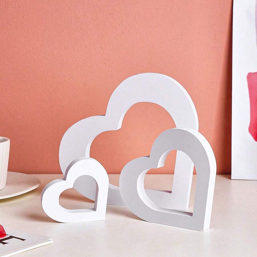 3 món đồ trang trí hình trái tim màu trắng, đồ trang trí và biển hiệu bằng PVC hình trái tim tối giản sáng tạo, đồ trang trí bàn làm việc tại nhà đa năng, thích hợp cho ngày lễ tình nhân, tiệc tùng, đám cưới, không cần điện