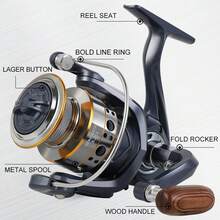 BILLINGS 旋转式渔线轮，1000-7000 系列渔线轮，最大阻力 12 公斤，光滑金属线轴，折叠摇杆左/右可互换，方便携带，5.2:1 齿轮比，适合咸水淡水钓鱼 - 灰色 - 查看 3