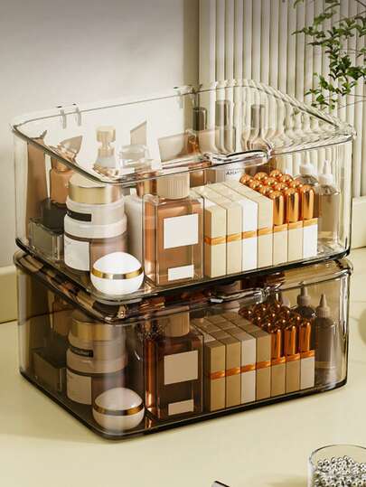 1个化妆品收纳盒，翻盖透明防尘盒，适用于存放化妆品、护肤品、指甲油、口红、发夹、发带等，可放置于桌面、抽屉、梳妆台、浴室等处，也可作为女友礼物或可堆叠收纳盒，旅行搬家包，房间装饰，化妆包，梳妆台，旅行，化妆包，旅行必备，收纳盒，储物，旅行必备，化妆品收纳盒，化妆包，化妆品收纳盒，收纳盒，洗漱包，桌面收纳盒，化妆品包，化妆袋，化妆品收纳，梳妆台配件，化妆袋，化妆包，珠宝盒，化妆刷架，化妆刷架，香水收纳盒，化妆包，女士礼物，圣诞礼物，女士礼物创意，房间装饰