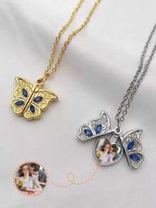 1/5Pcs Personalized Customized Butterfly Pendant Necklace, Love Star Pink Diamond Necklace, Customized Photos, Metal Material, Heart Shaped Album Box Design And Love Star Opening And Closing Design Versatile, Unique, Exquisite And Simple, School Supplies, For Teacher, For Boys And Girls, For Teenagers, Junior High School Students, Middle School Students, High School Senior High School Students, College Students, University Students, Freshman, Sophomore, Underclassmen