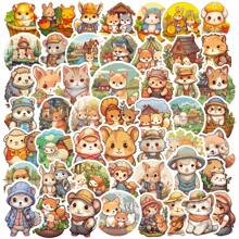 50 piezas Pegatinas de dibujos animados de pequeños animales con estilo campestre, ilustraciones de cuentos de hadas para decoración de scrapbook, resistentes al agua, con gatos pequeños, conejos, ratones, ovejas, zorros, erizos, coloridos y adorables, adecuados para botellas de agua, monopatines, portátiles, planificadores, equipaje, recompensas en el aula, interacción padres-hijos, regalo de cumpleaños