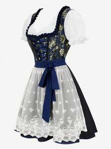Oktoberfest Dress Maid Uniform German Traditional Bavarian Beer Carnival Dress October Festival Costume For Women - Vàng đen - Xem 3