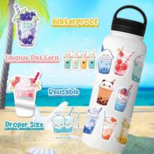 50/100 Stücke niedliche Boba Aufkleber für Wasserflasche, ästhetische Vinyl Getränke Aufkleber für Laptop, Skateboard, Handy, wasserfeste Aufkleber im Großpaket für Jugendliche, Erwachsene, Schulbedarf