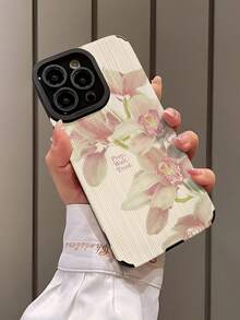 1pc Classic Vintage Two White Lily Flower Pattern Vertical Striped Faux Leather Shockproof Soft Silicone Phone Case Compatible With Apple And Models Waterproof Anti-Fall Scratch Resistant - Multicolor - View 3
