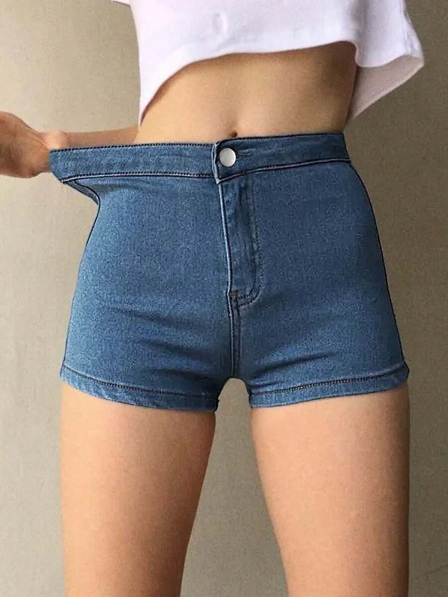 Quần short jean bó sát co giãn thoải mái dành cho nữ, thích hợp cho mùa hè. - Rửa trung bình - Xem 1