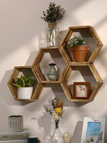 1pc/2pcs Hexagon Floating Shelves Wall Mounted Farmhouse Wood Storage Honeycomb Wall Shelf Wooden Storage Rack Wooden Wall Decor Floating Shelves Hanging Shelves For Wall Corner Floating Shelves Plant Wall Shelf Wooden Decorations Hexagonal Shelves Wall Home Decor Hexagon Shelves For Living Room Bedroom Kitchen Office
