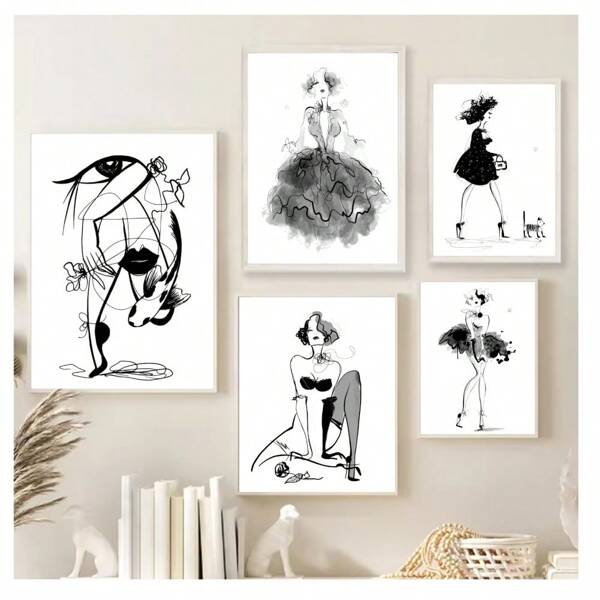 1pc Frameless Black And White Posters Line Beauty Particle Painting, Abstract Line Poster, High-Definition Printing Wall Arts Modern Minimalism, Nordic Style Living Room, Bedroom, Bar, Coffee Shop, Clothing Store, Wall Decoration, Home Decoration