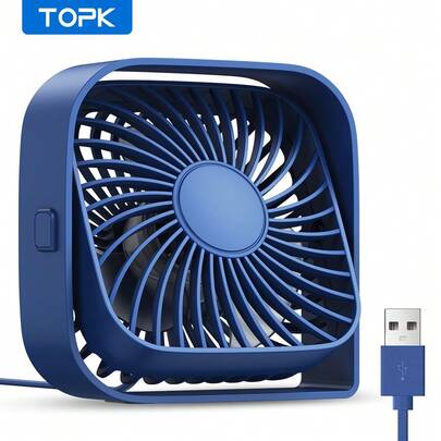  TOPK 迷你台扇 - 便携式 USB 冷却风扇，3 档速度，360° 旋转，静音运行 - 适合家庭、办公室、卧室、宿舍和户外使用