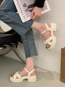 Sandalias con plataforma gruesa para adolescentes, con un toque lindo y dulce - Beis - Ver 3