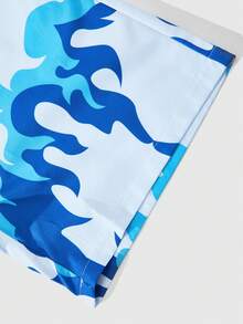 Fashion Flame Print Drawstring Waist Loose Men's Shorts, Suitable For Beach, Vacation, Gentleman Leisure Time