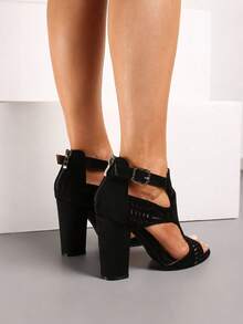 Elegant Women High Heels Sandals Peep Toe Hollow Summer Classic Comfortable Dress Shoes - 黑色 - 查看 6